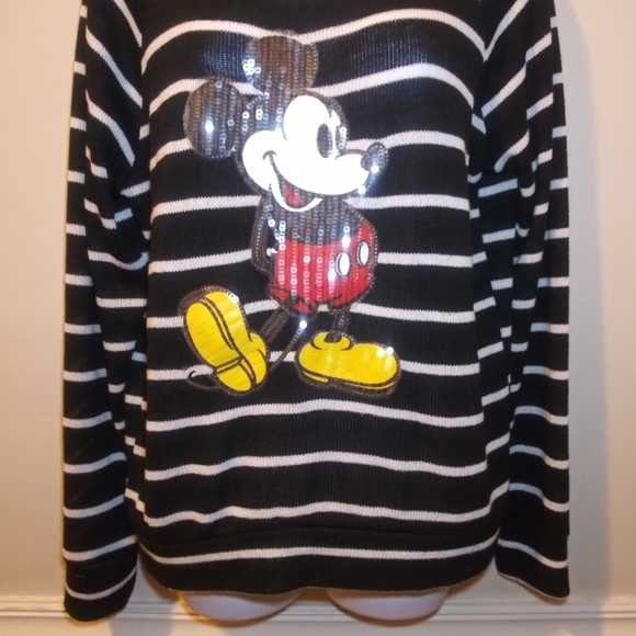 EUC Disney Black & White Striped Sequinned Mickey Mouse Sweater - Picture 3 of 9
